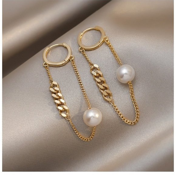 Luxury INS SYTLE Metal Chain Pearl Pendant Earrings - Picture 5 of 5